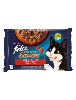 Felix Sensations Sauces Πολυσυσκευασία Γαλοπούλα σε Σάλτσα με γεύση Μπέϊκον 4x85g