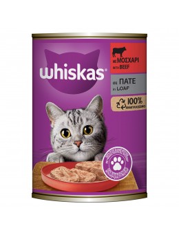 WHISKAS® Adult Πλήρης Υγρή Τροφή Γάτας Μοσχάρι Πατέ σε Κονσέρβα 400g