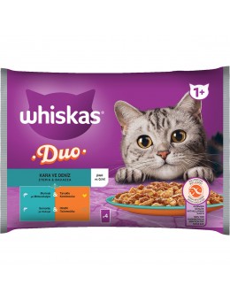 WHISKAS® DUO Adult Πλήρης Υγρή Τροφή Γάτας Στεριά & Θάλασσα σε Ζελέ Φακελάκι 4x85g