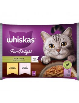 WHISKAS® PURE DELIGHT Adult Πλήρης Υγρή Τροφή Γάτας Επιλεγμένες Ποικιλίες σε Ζελέ Φακελάκι 4X85g