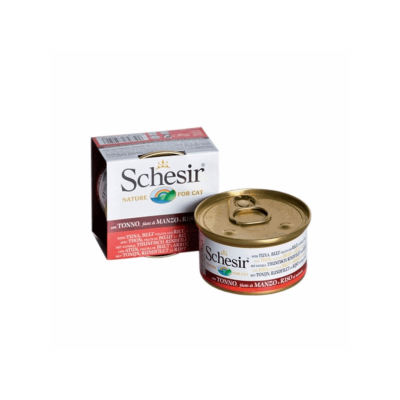 Schesir Cat Natural με Τόνο και Μοσχάρι με Ρύζι σε Φυσικό Ζωμό 85g